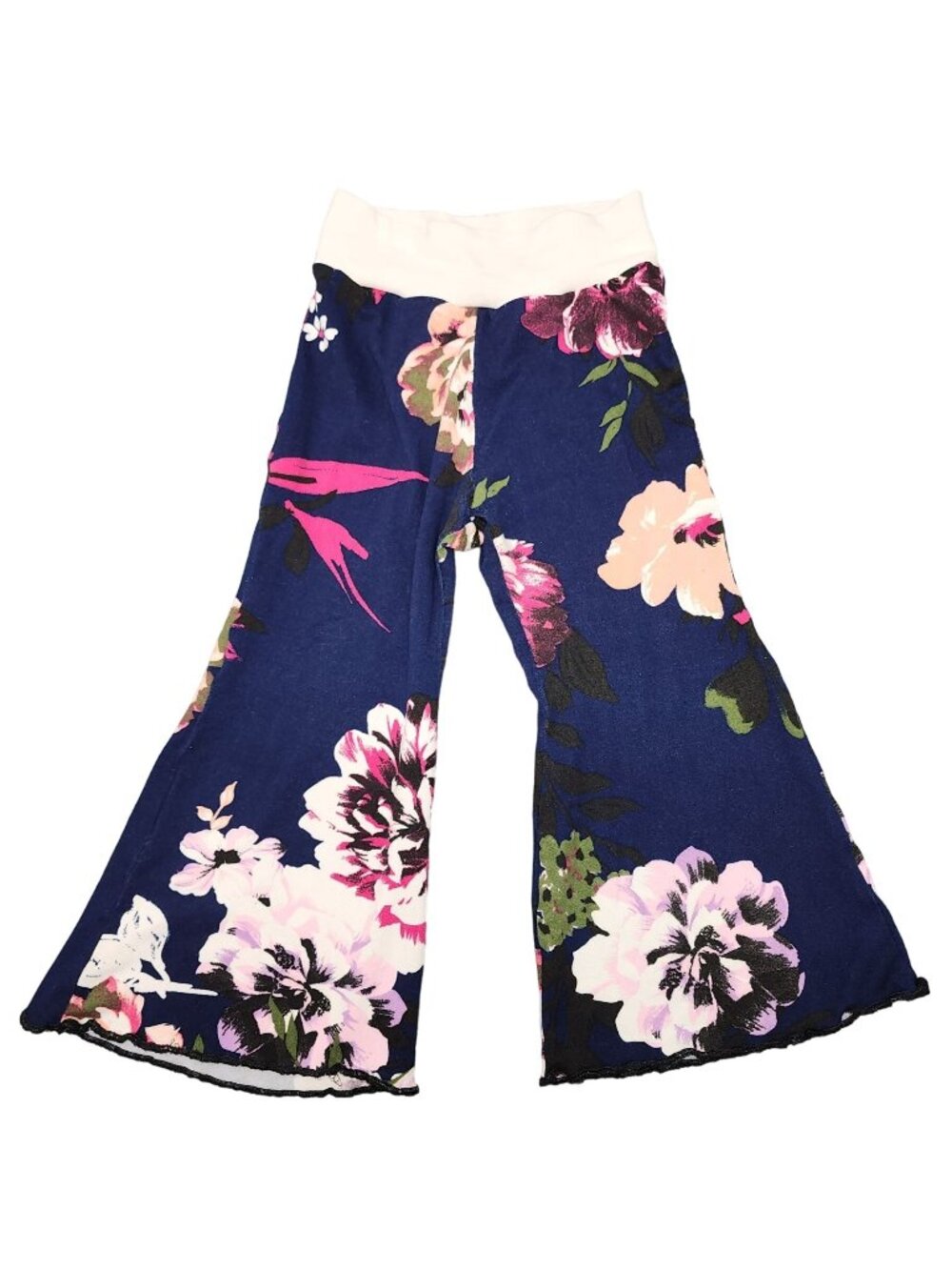 Baby Toddler Girls Floral Flare Pants 2-4 Small Navy White Stretch Waistband